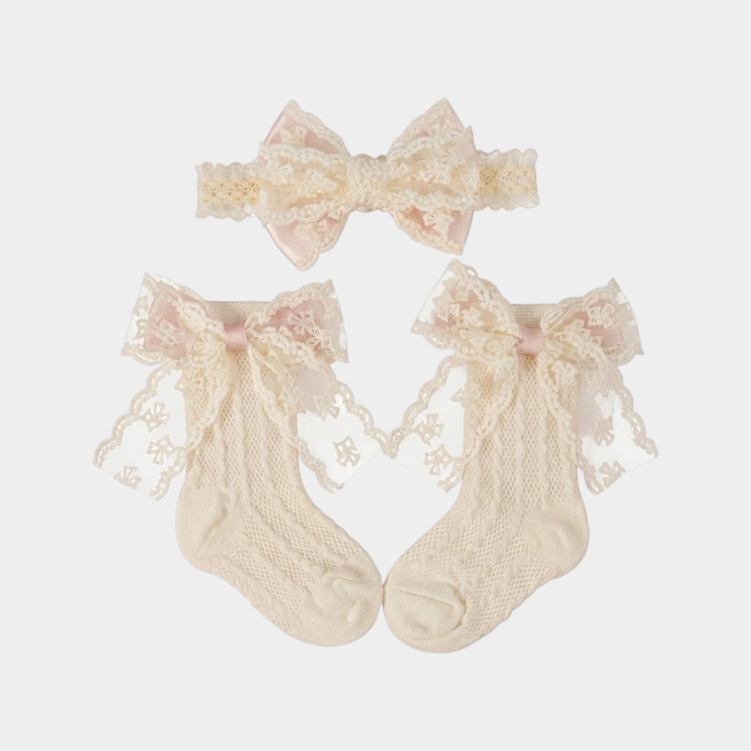 Lace Bow Headband & Socks Set for Baby Girls
