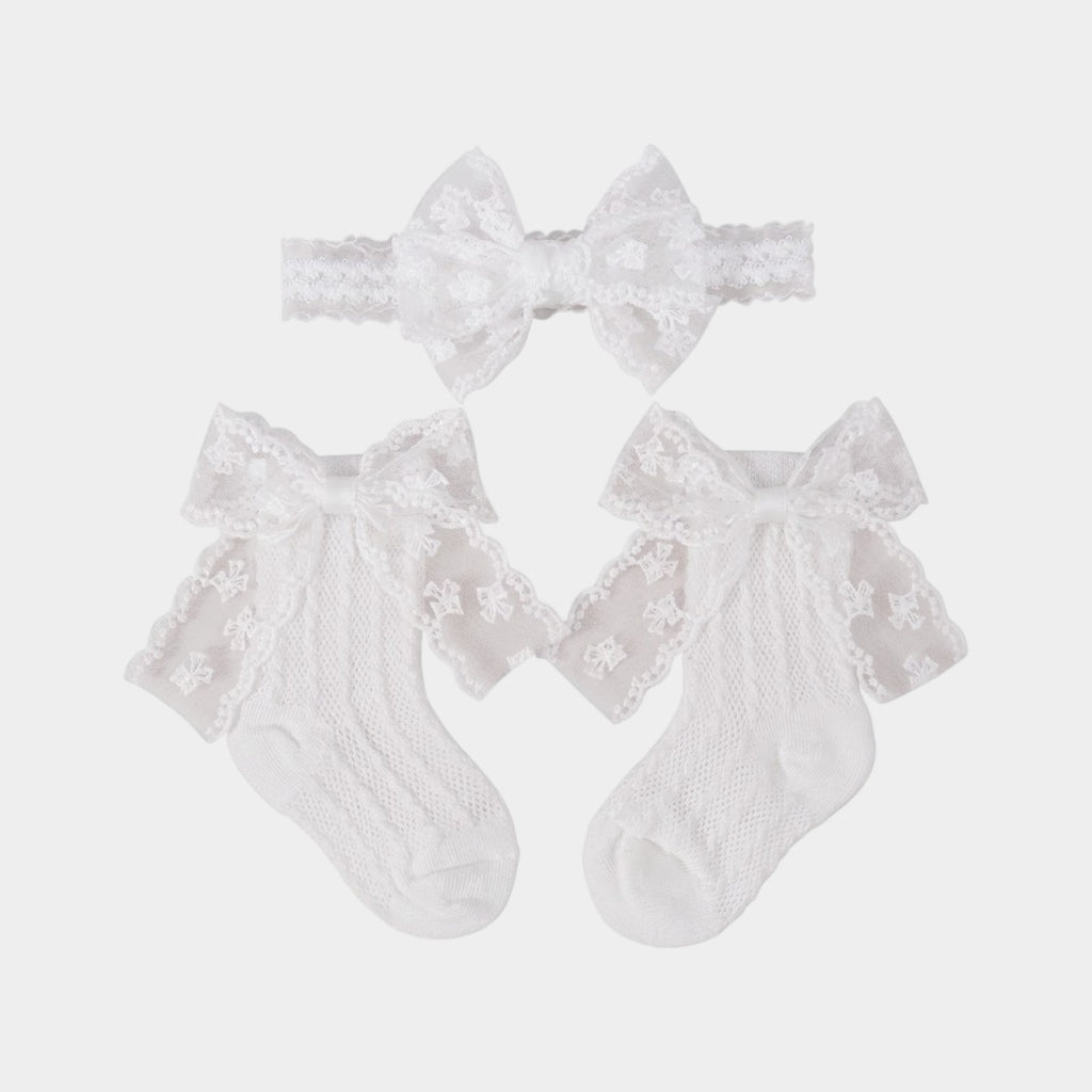 Lace Bow Headband & Socks Set for Baby Girls