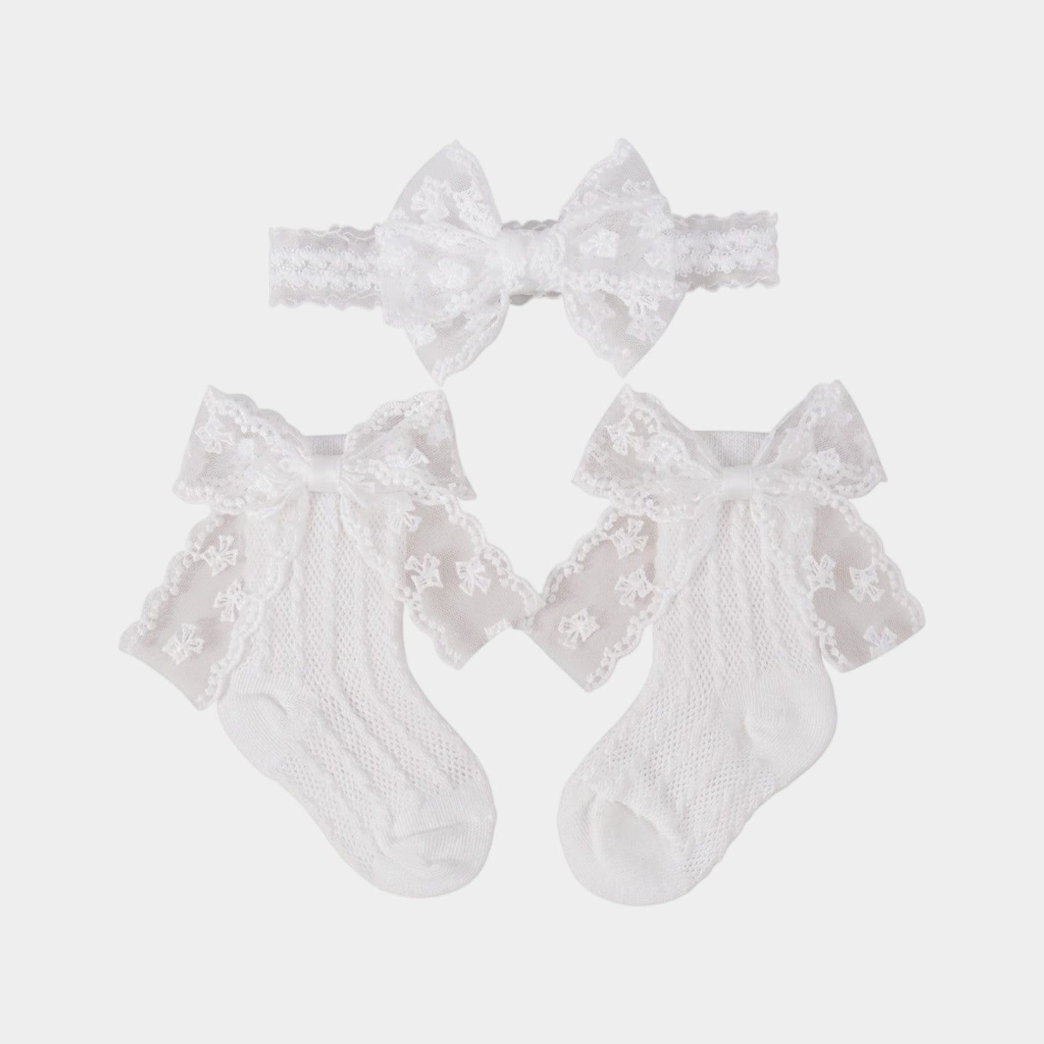 Lace Bow Headband & Socks Set for Baby Girls