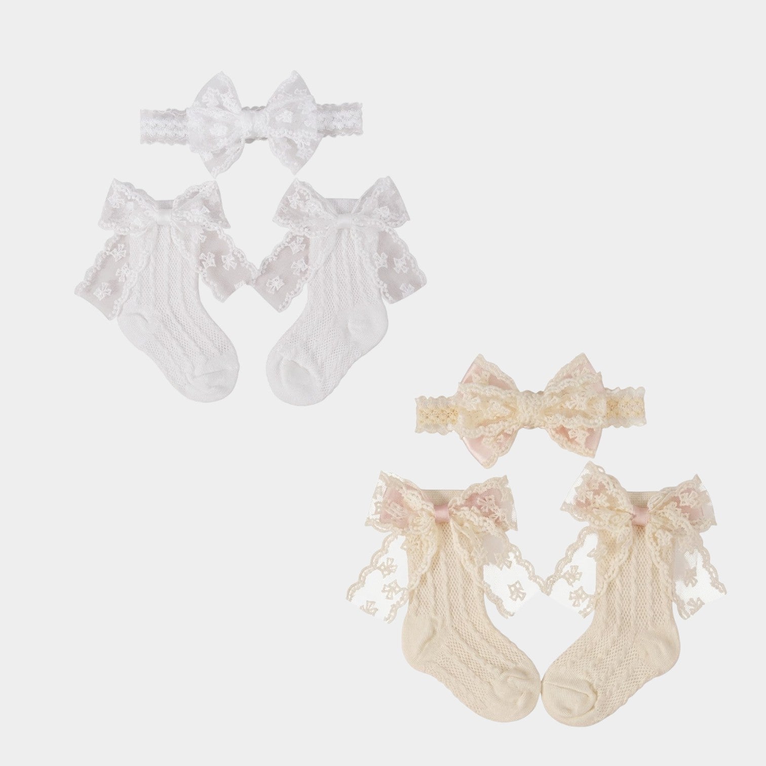 Lace Bow Headband & Socks Set for Baby Girls