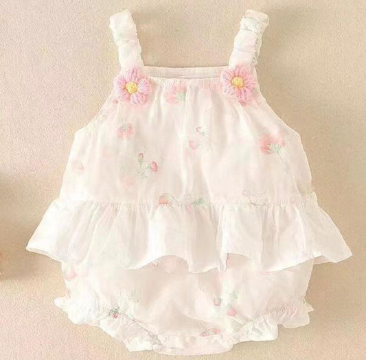 Baby Girl Floral Ruffle Romper Pink 6-12M