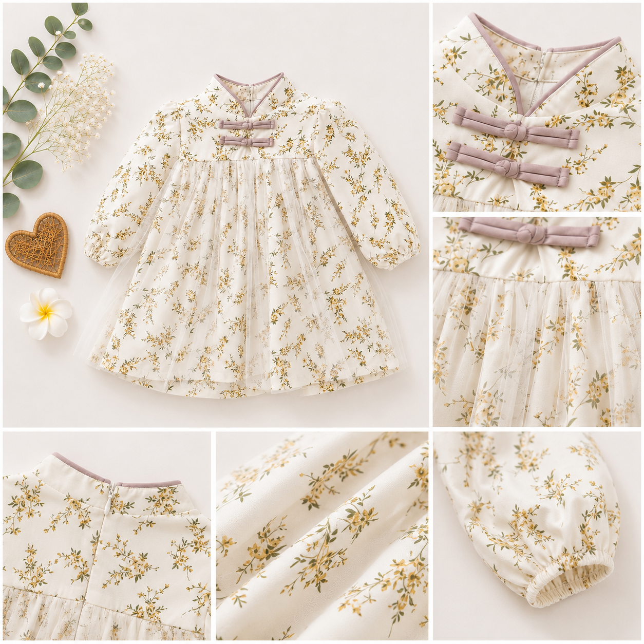 Ivory Floral Baby Dress with Bow Detail | Premium Baby Girl Partywear
