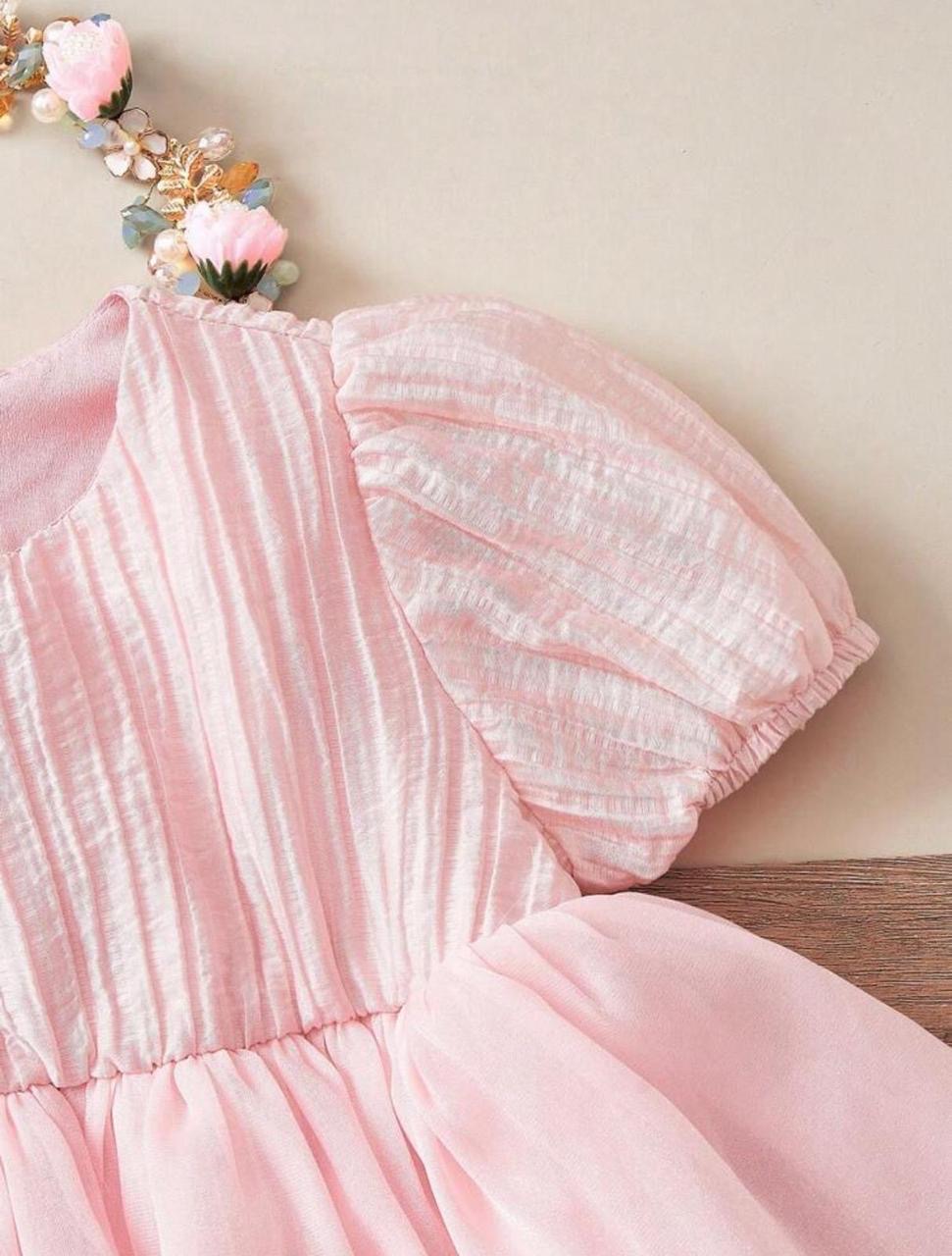 Pink Baby Girl Puff Sleeve Tulle Party Romper