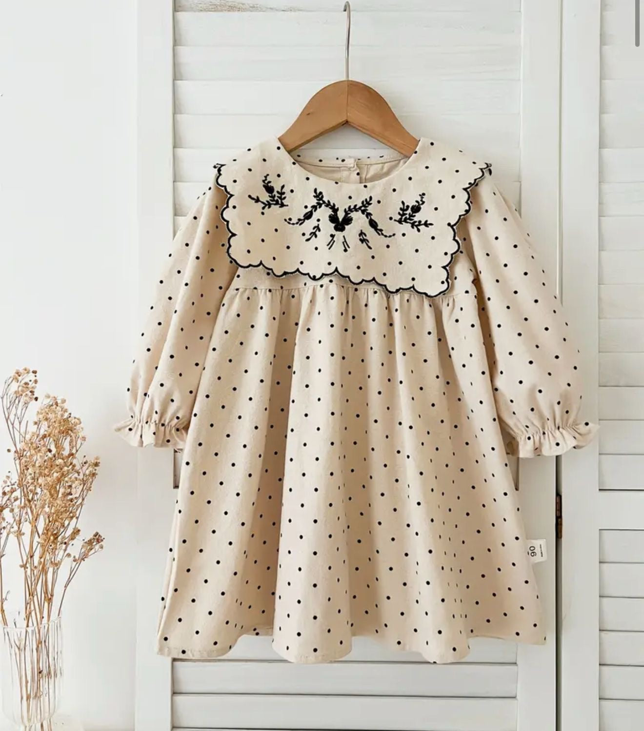 Ivory Polka Dot Toddler Dress with Embroidered Collar | Premium Partywear