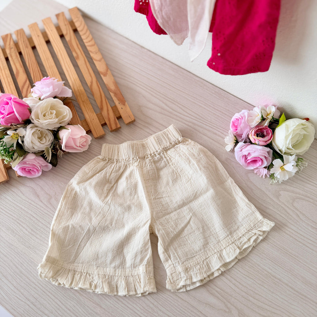 Vibrant Fuchsia Eyelet Flutter-Sleeve Top & Ruffled Shorts Set