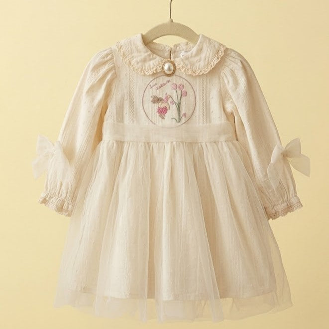 Ivory Storybook Embroidery & Tulle Dress