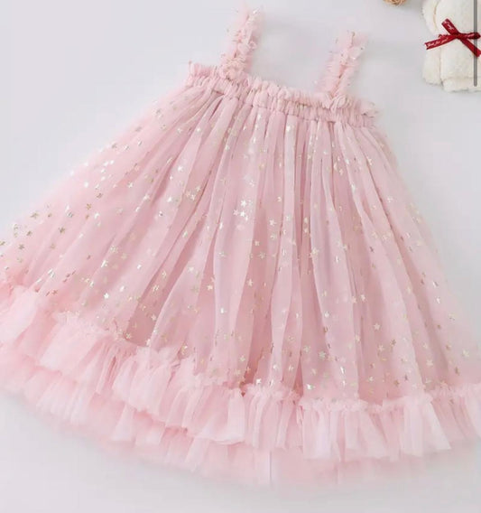 Girls Pink Star Tulle Party Dress – Toddler & Baby
