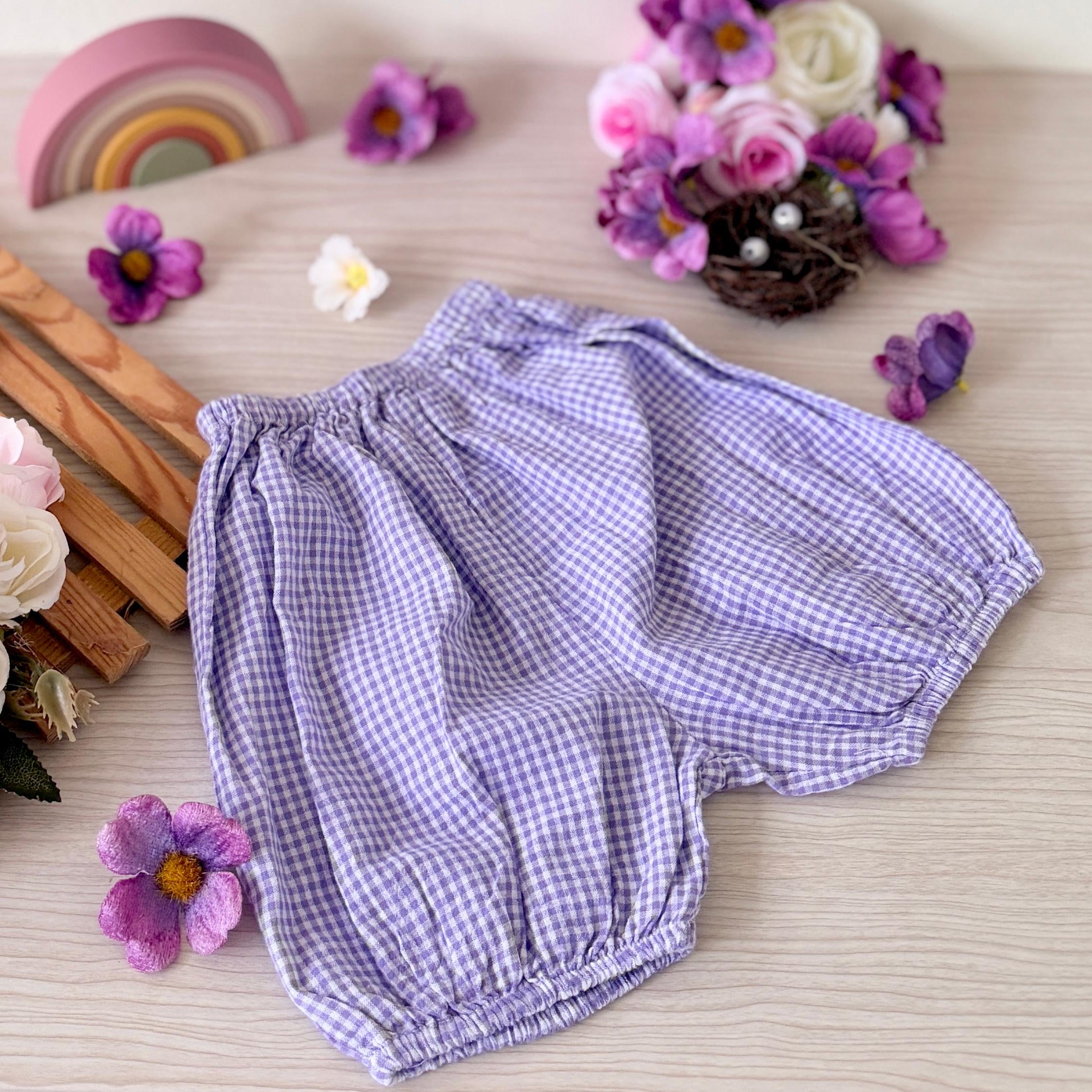 Lavender Gingham Ruffle Smock & Bloomer Set