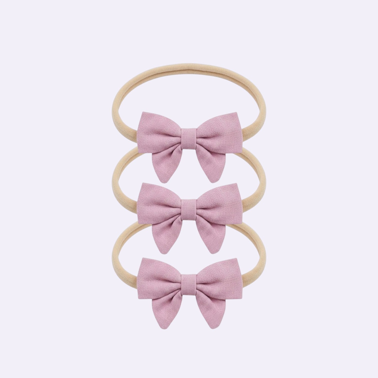 Dusty Rose Linen Sailor Bow Baby Headband – Soft Stretchy Nylon Band for Newborns and Toddlers