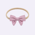 Dusty Rose Linen Sailor Bow Baby Headband – Soft Stretchy Nylon Band for Newborns and Toddlers