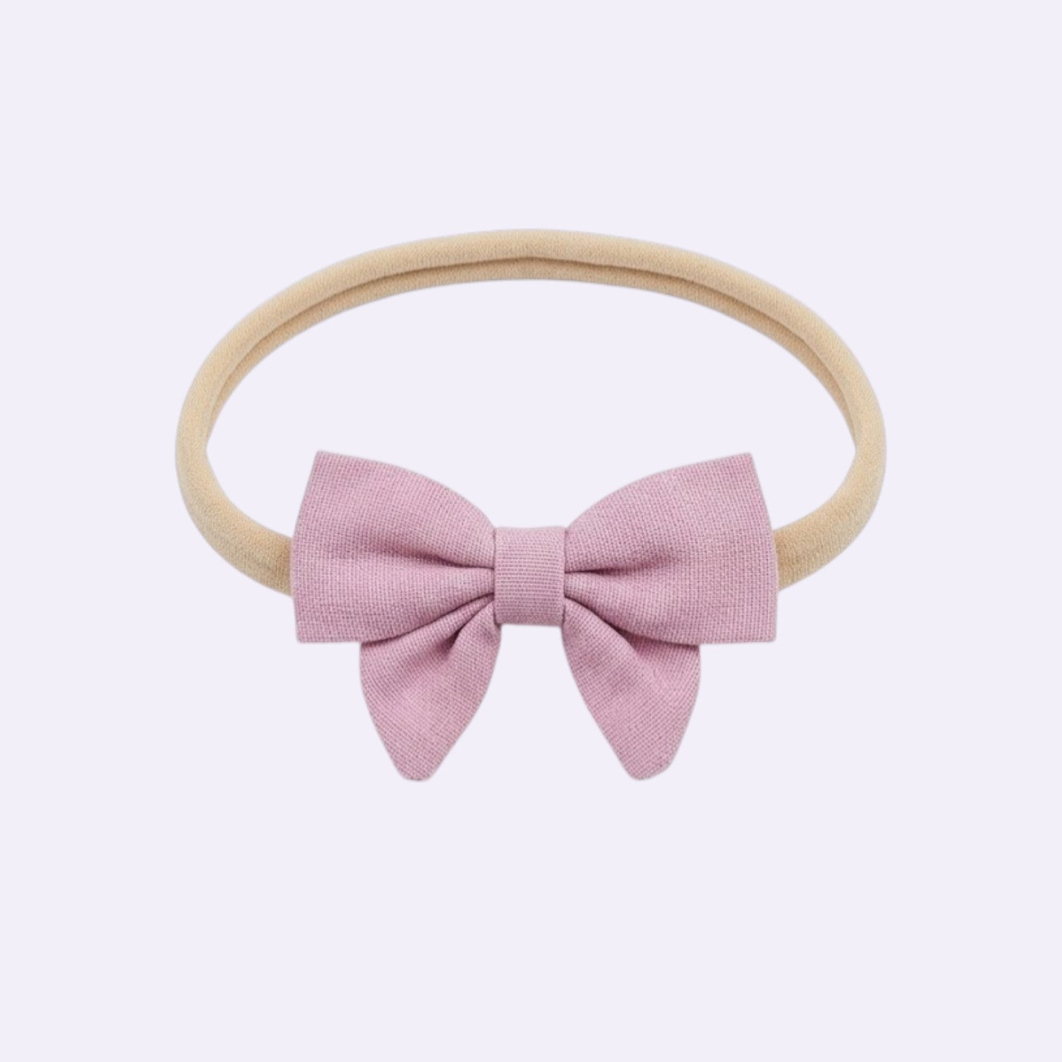 Dusty Rose Linen Sailor Bow Baby Headband – Soft Stretchy Nylon Band for Newborns and Toddlers