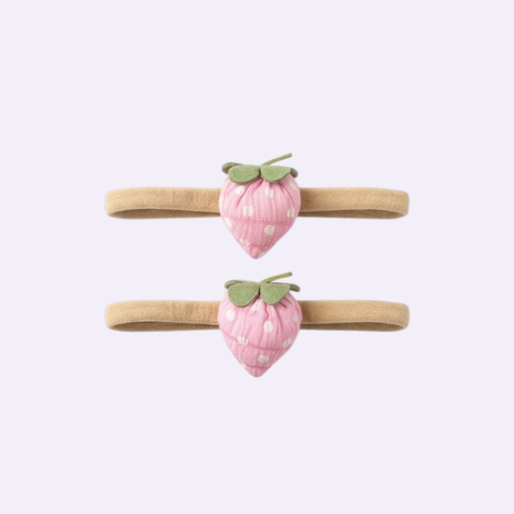Pink Polka Dot Strawberry Baby Headband – Soft Stretchy Nylon Band for Newborns and Toddlers