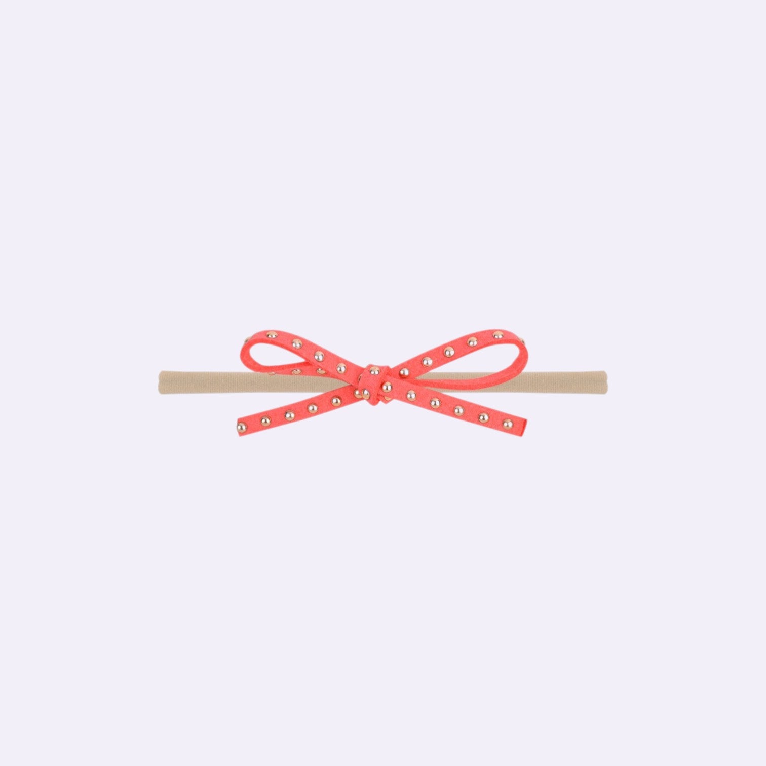 Coral Pink Studded Skinny Bow Baby Headband – Soft Stretchy Nylon Band for Newborns and Toddlers