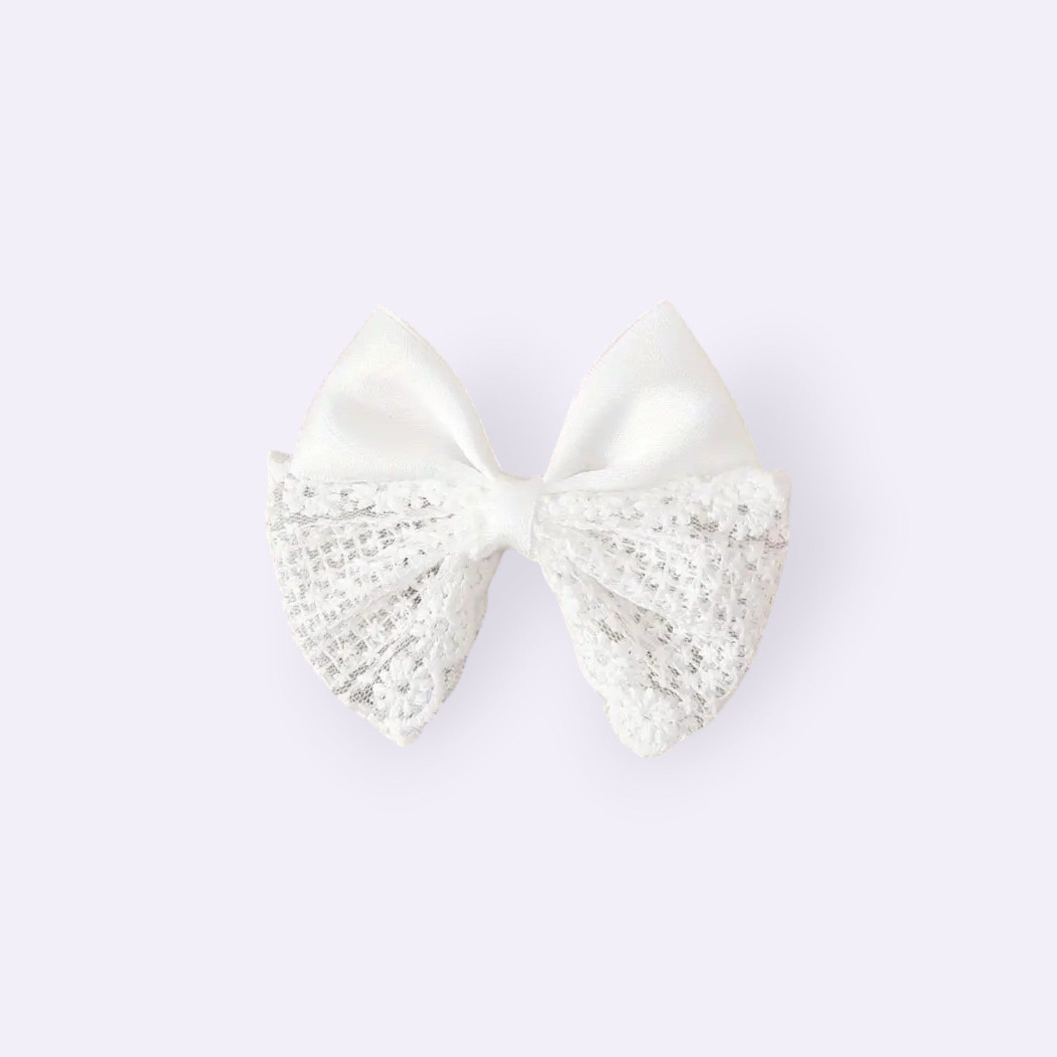 White Satin and Floral Lace Butterfly Hair Clip – Elegant Boutique Accessory for Babies and Toddlers