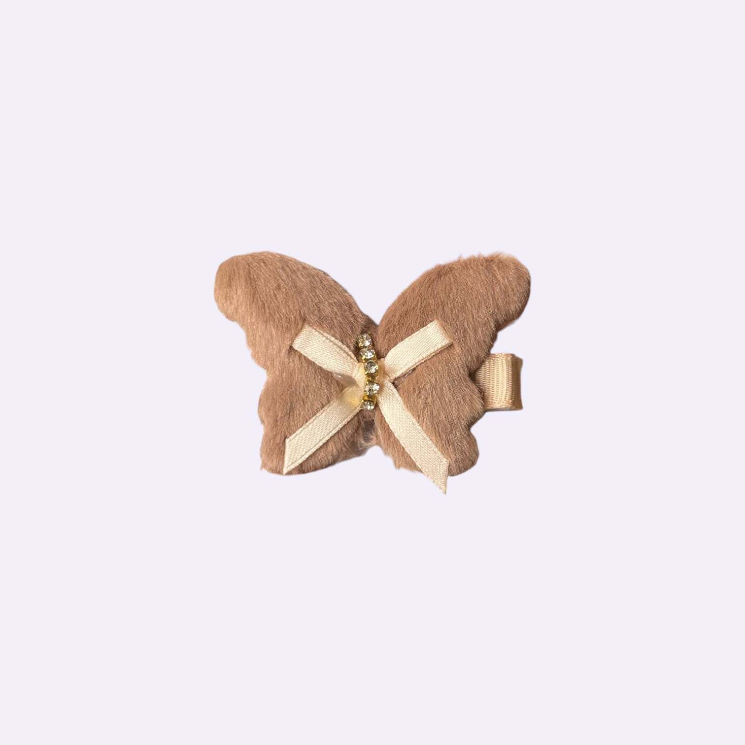 Plush Butterfly Hair Clip with Rhinestone Accents – Soft Faux Fur Accessory for Babies and Toddlers