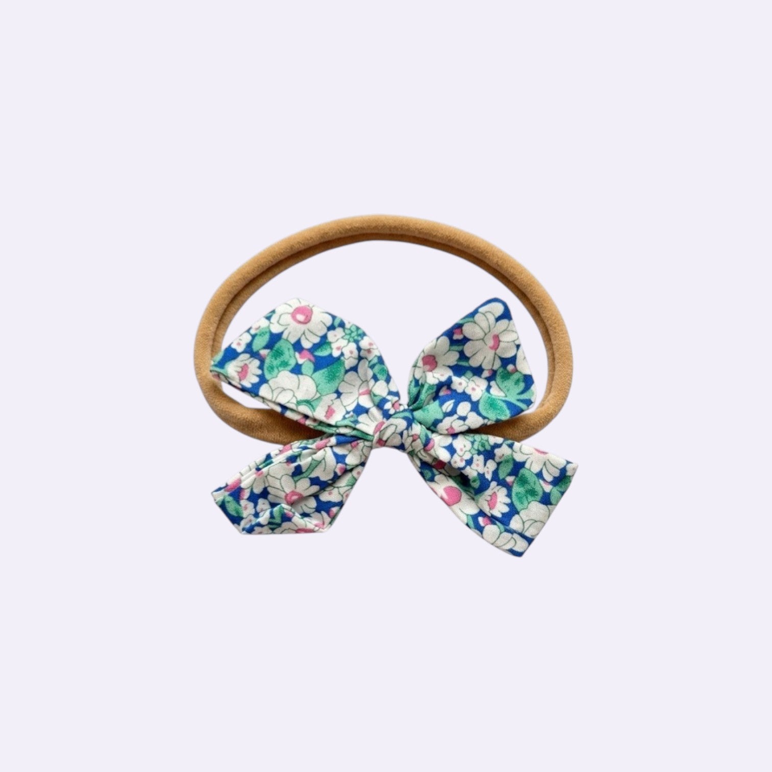 Blue Floral Hand-Tied Baby Headband – Soft Stretchy Nylon Band for Newborns and Toddlers
