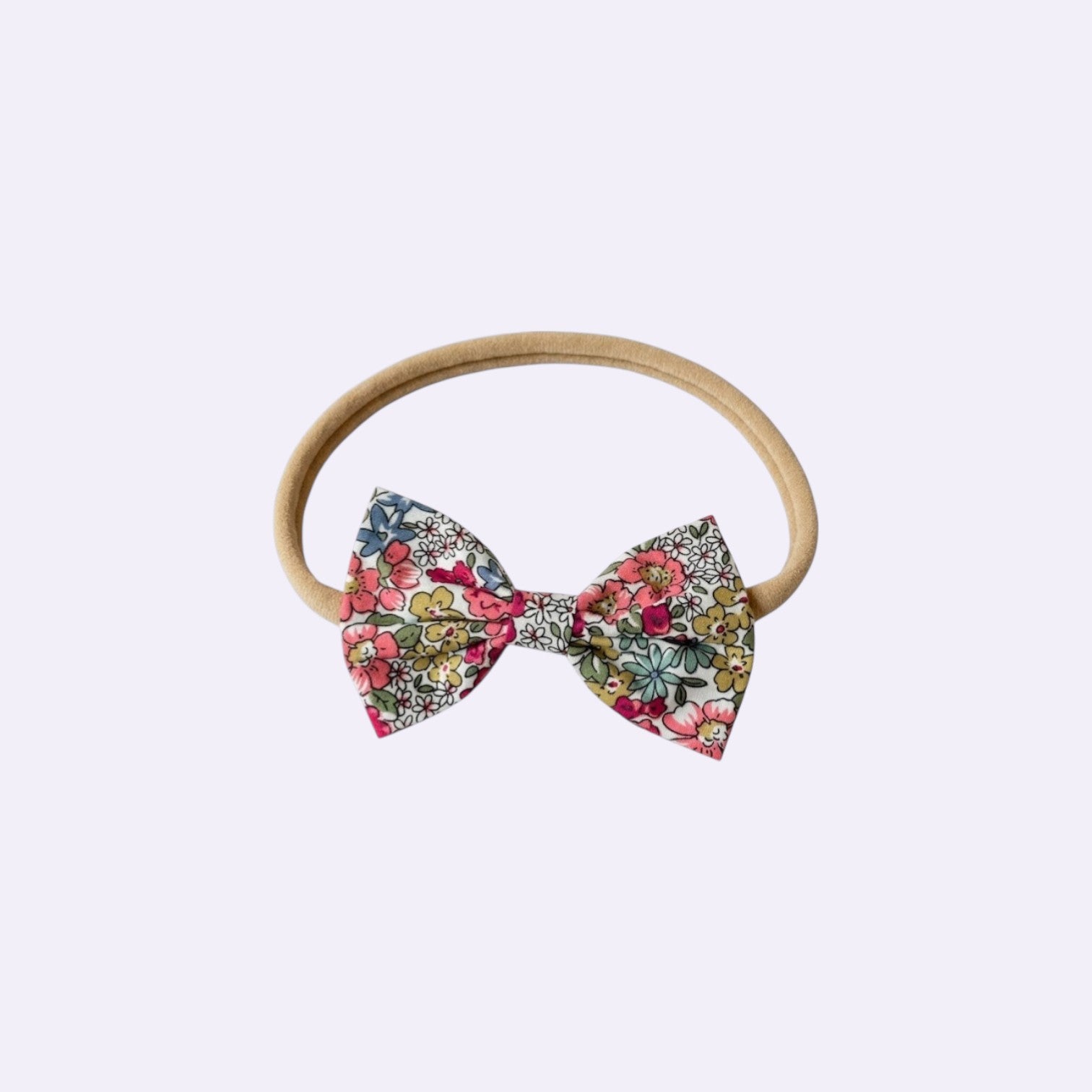 Pink and Mustard Floral Hand-Tied Baby Headband – Soft Stretchy Nylon Band for Newborns and Toddlers