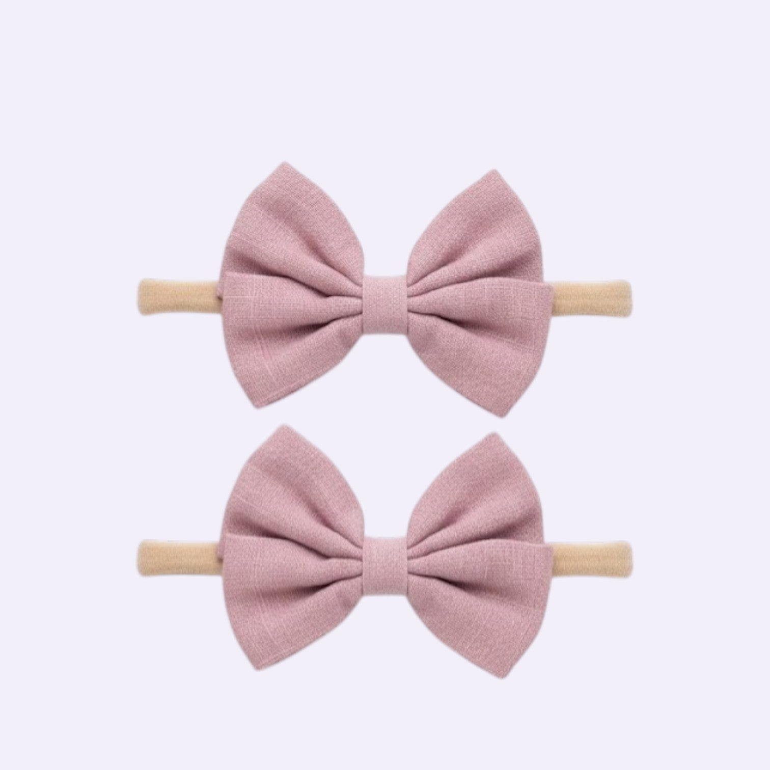 Mauve Linen Butterfly Bow Baby Headband – Soft Stretchy Nylon Band for Newborns and Toddlers