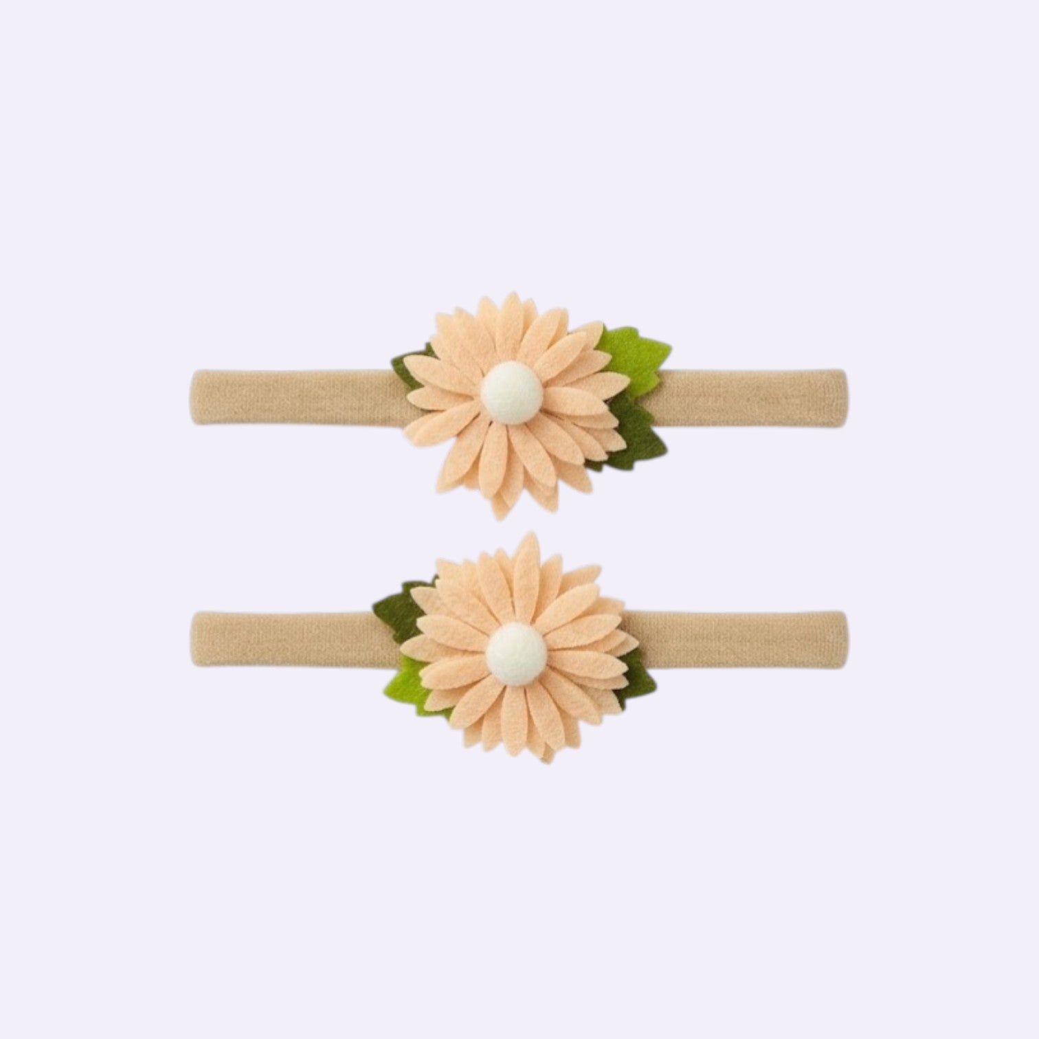 Peach Felt Sunflower Baby Headband – Soft Stretchy Nylon Band for Newborns and Toddlers
