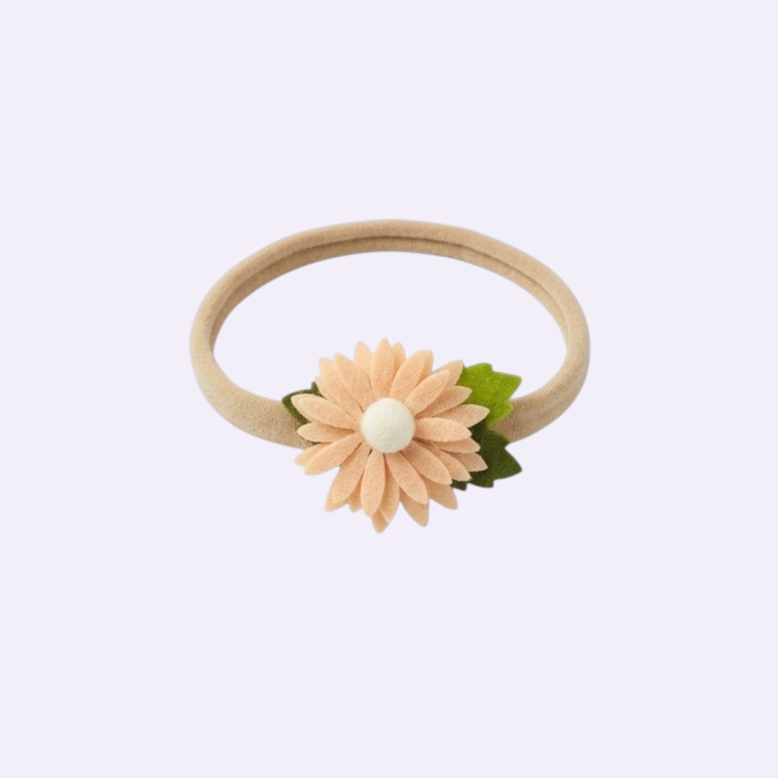 Peach Felt Sunflower Baby Headband – Soft Stretchy Nylon Band for Newborns and Toddlers