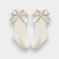 Parisian Pearl Ivory Sparkle Bow Ribbed Socks