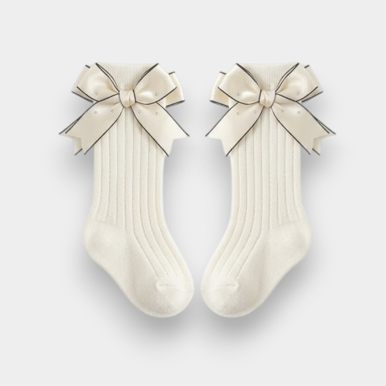 Parisian Pearl Ivory Sparkle Bow Ribbed Socks