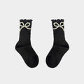 Midnight Elegance Pearl Bow Scalloped Socks