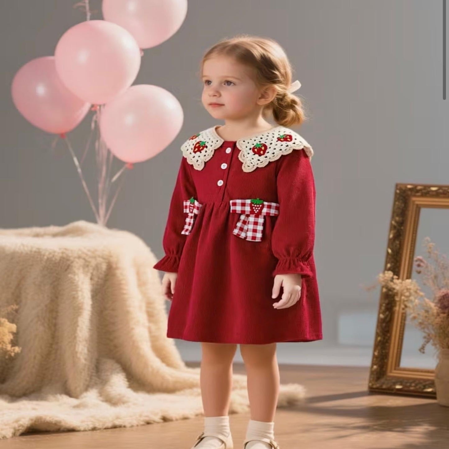 🍓 Strawberry Charm Winter Dress for Girls