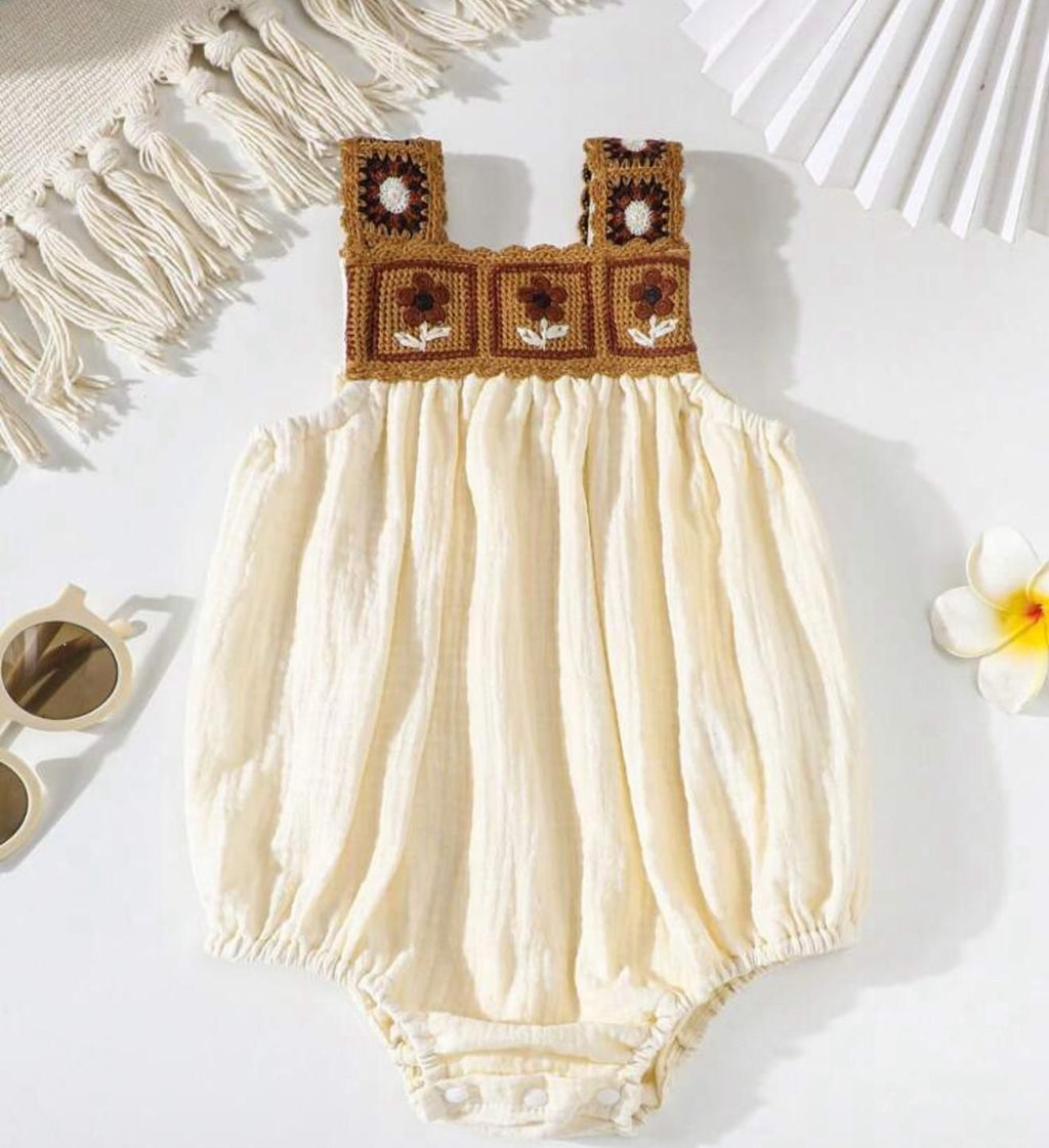 Handmade Crochet Baby Girl Romper – Cotton Muslin
