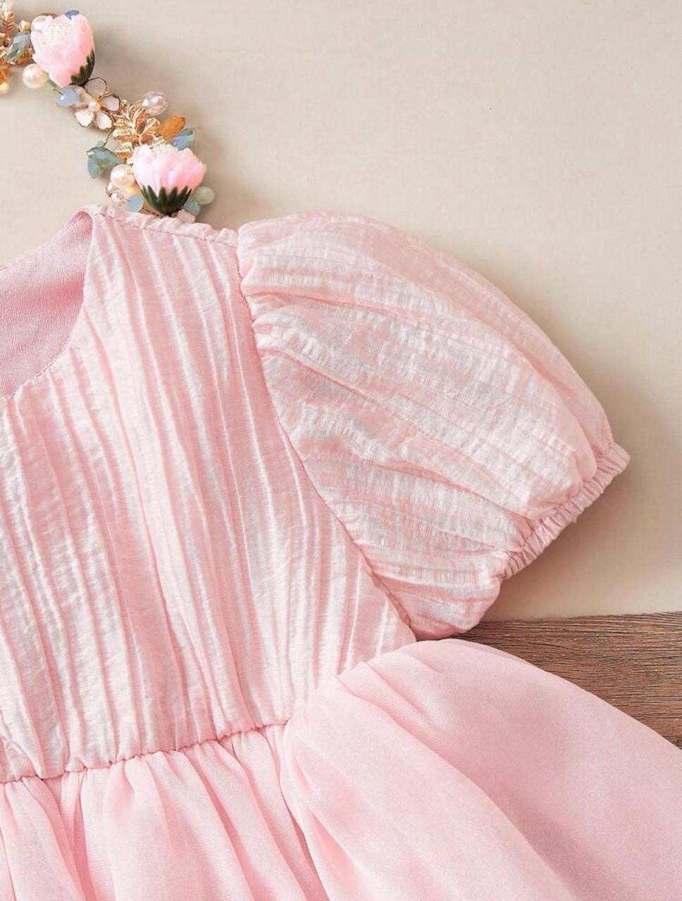 Pink Baby Girl Puff Sleeve Tulle Party Romper