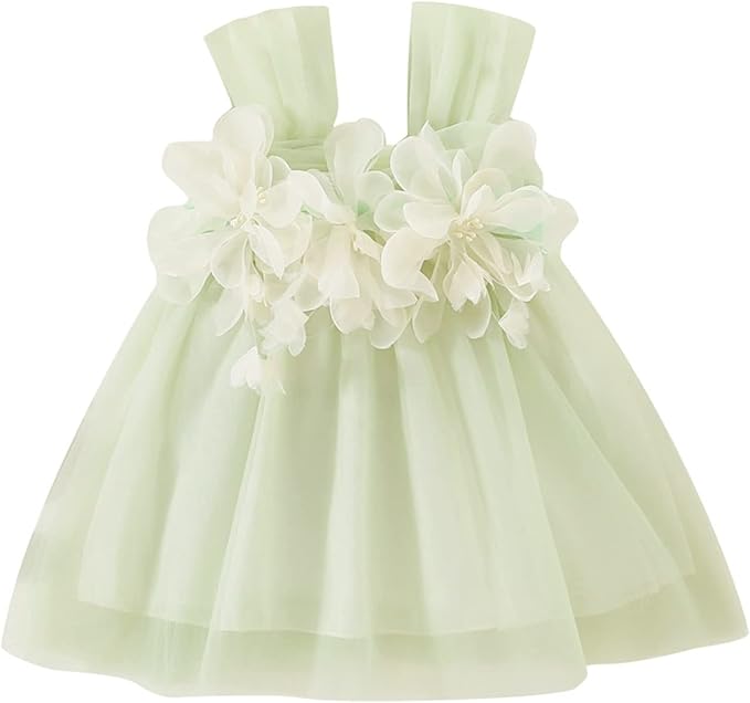 Girls’ Green Tulle Flower Party Dress – Toddler & Baby