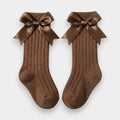 Rich Chocolate Satin Bow Knee-Highs