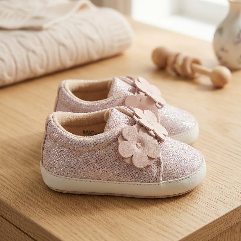 Iridescent Blush Floral Strap Sneakers
