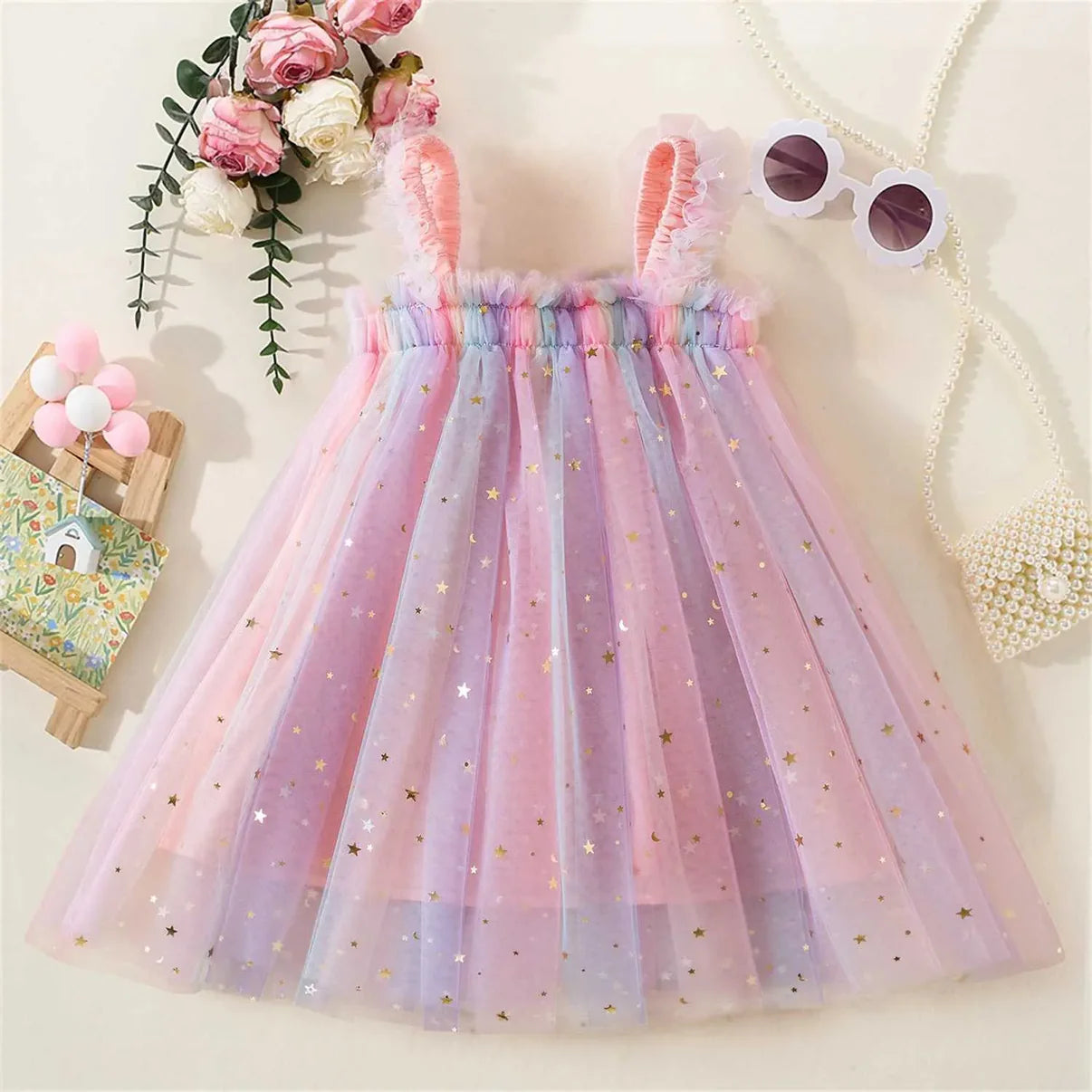 Pastel Star Tulle Dress for Baby Girls
