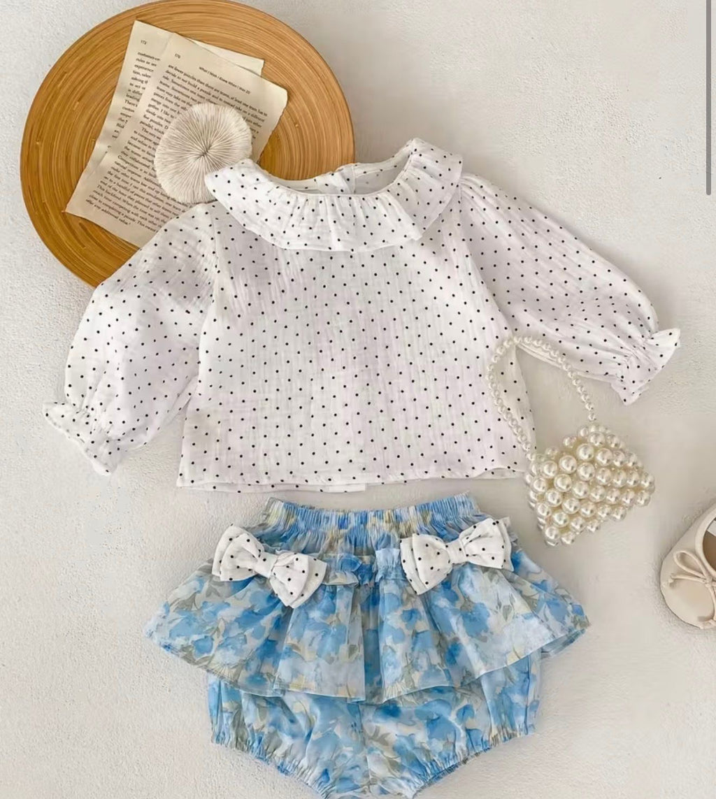 Baby Girl Polka Dot Top & Floral Bloomer Set | Cute Toddler Outfit