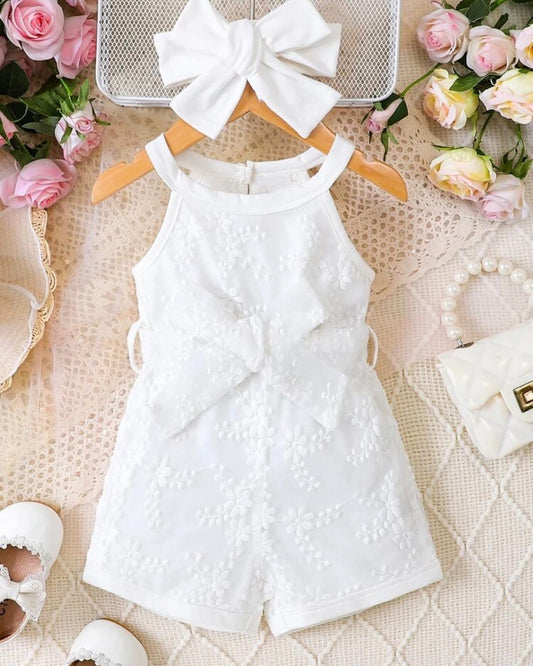 Embroidered White Baby Girl Romper Set