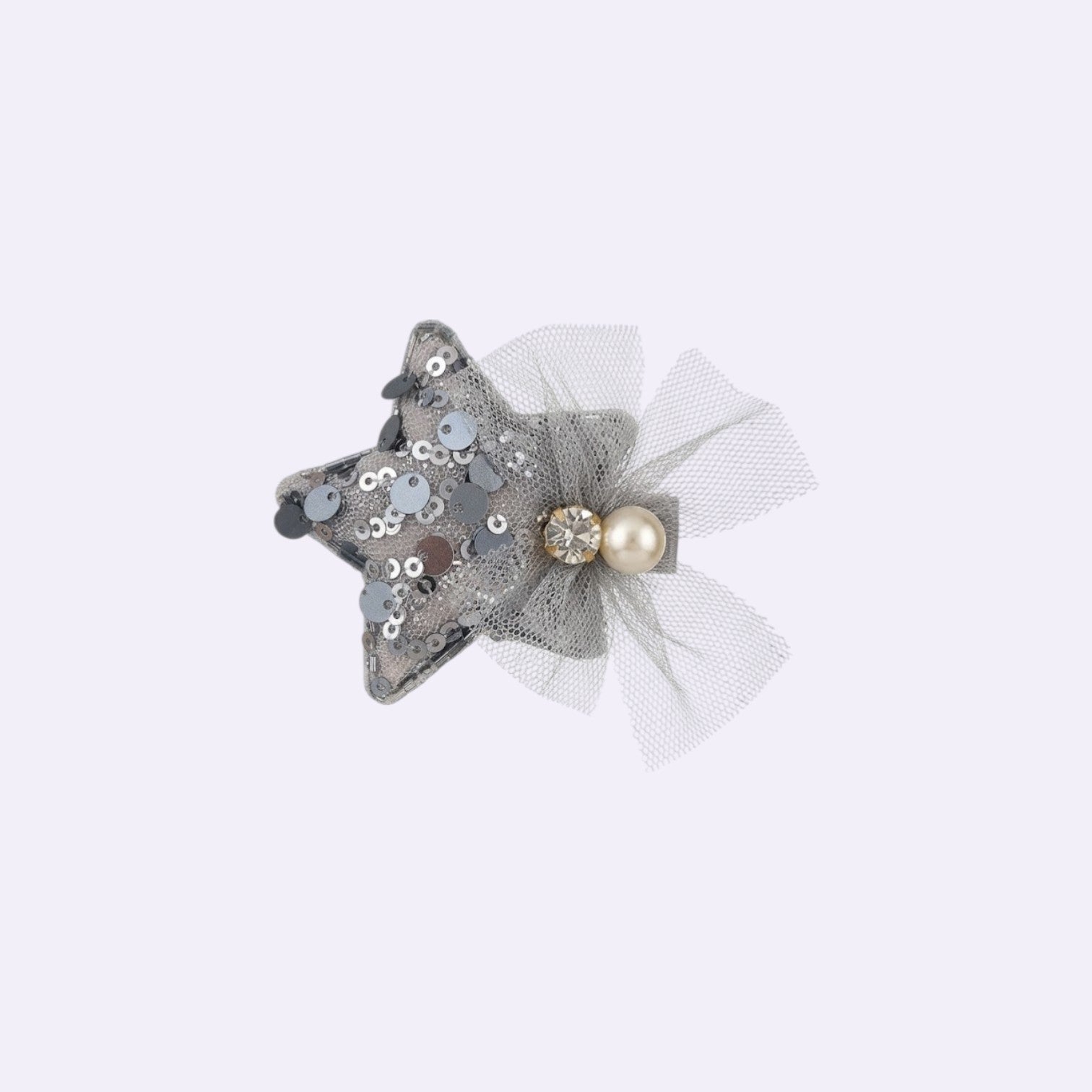 Shimmering Silver Star & Pearl Beaded Hair Clip – Whimsical Celestial Accessory