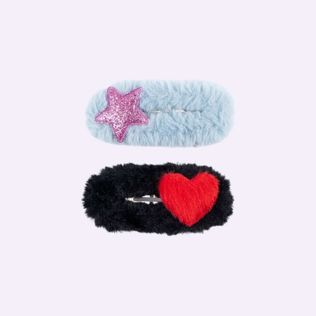 Plush Fur & Icon Snap Clip Set – Playful Heart and Star Baby Accessories