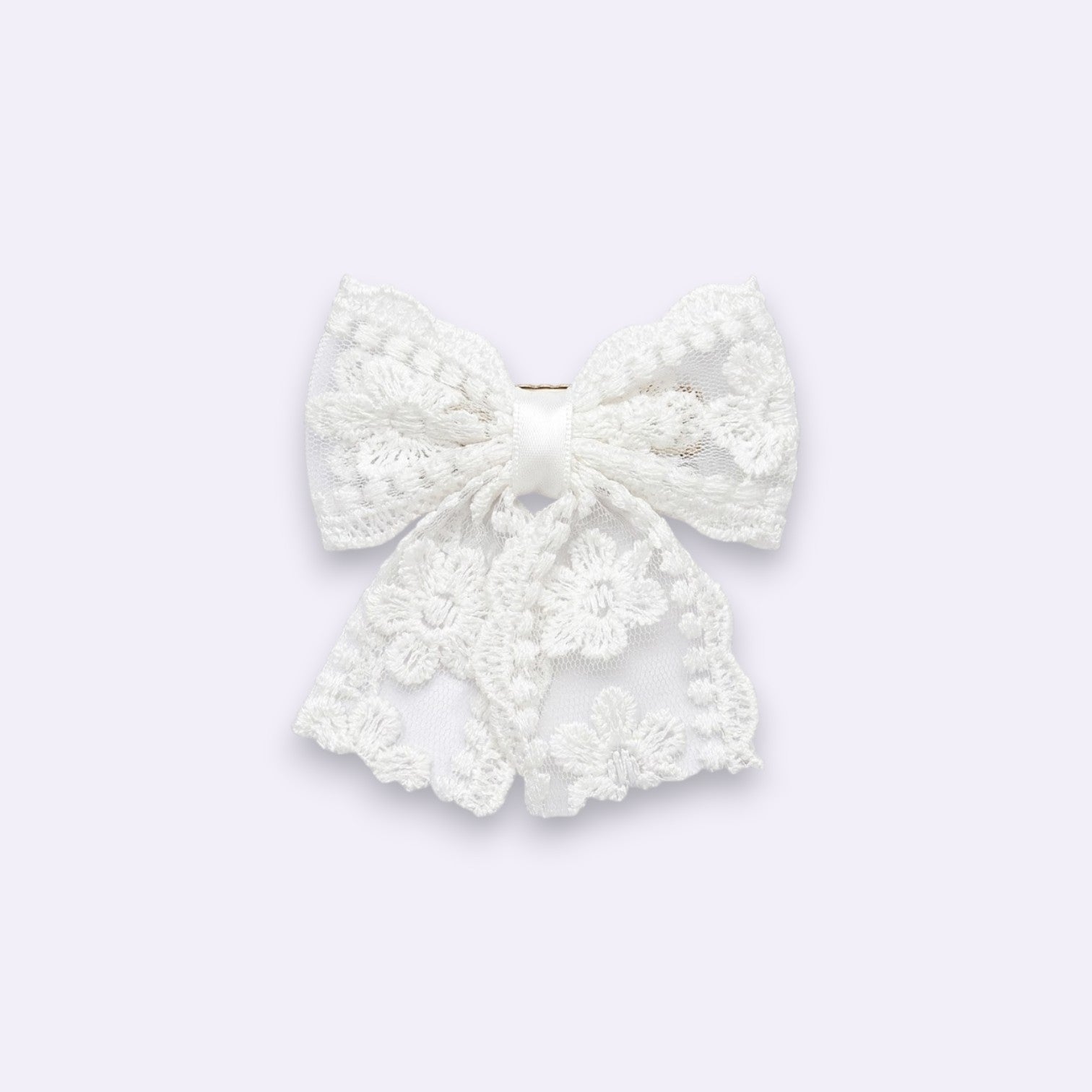 White Vintage Lace & Satin Butterfly Bow – Heirloom Quality Hair Clip