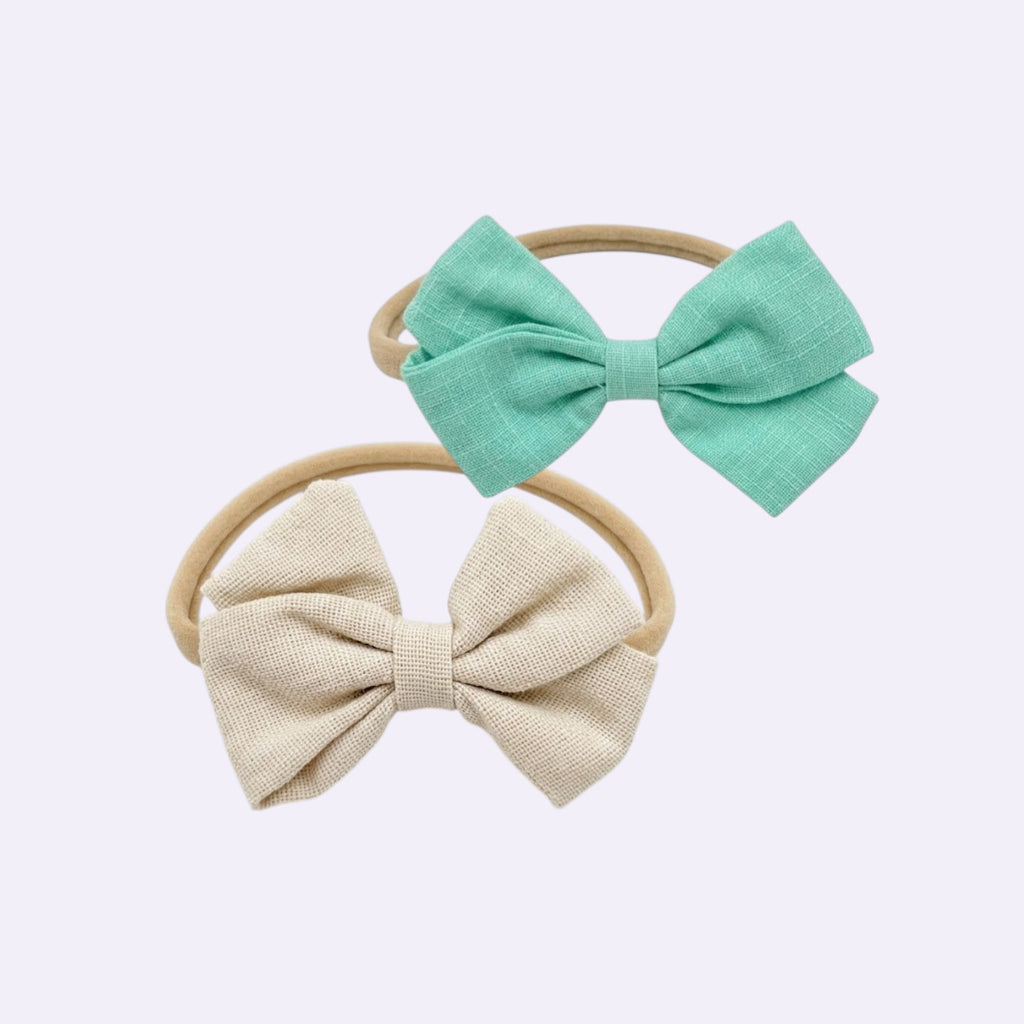 Linen Butterfly Bow Nylon Headband Set – Breathable Cotton Texture for Babies