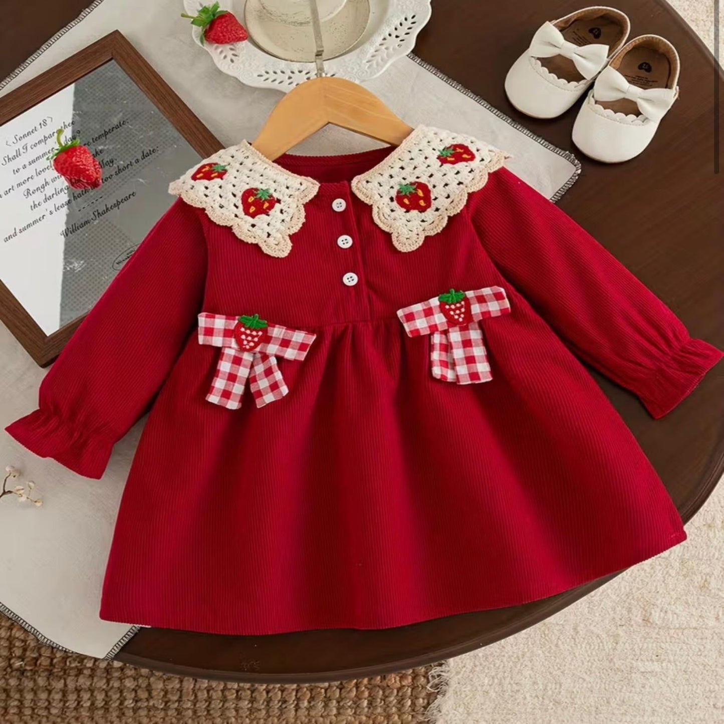 🍓 Strawberry Charm Winter Dress for Girls