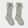 Soft Sage Pointelle Knit Bow Knee-Highs