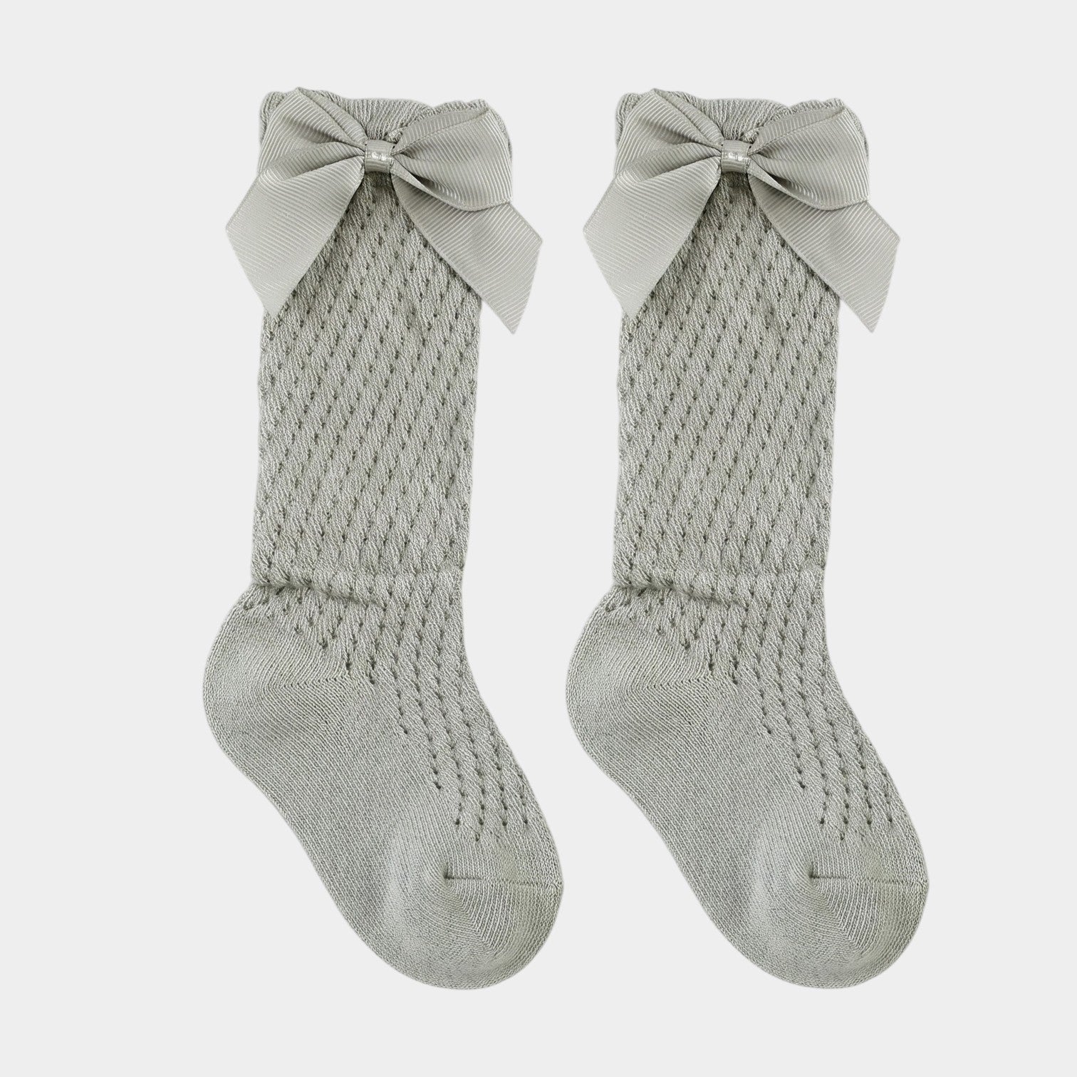 Soft Sage Pointelle Knit Bow Knee-Highs