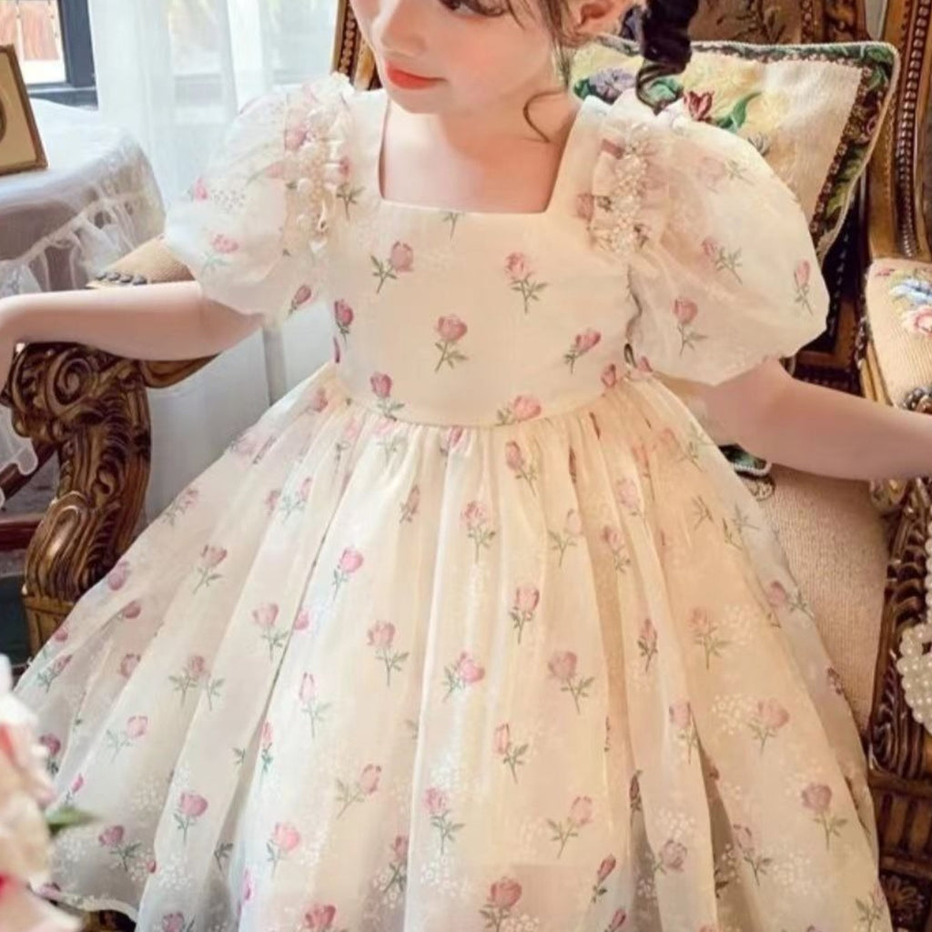 Enchanted Rose Pearl Organza Gown