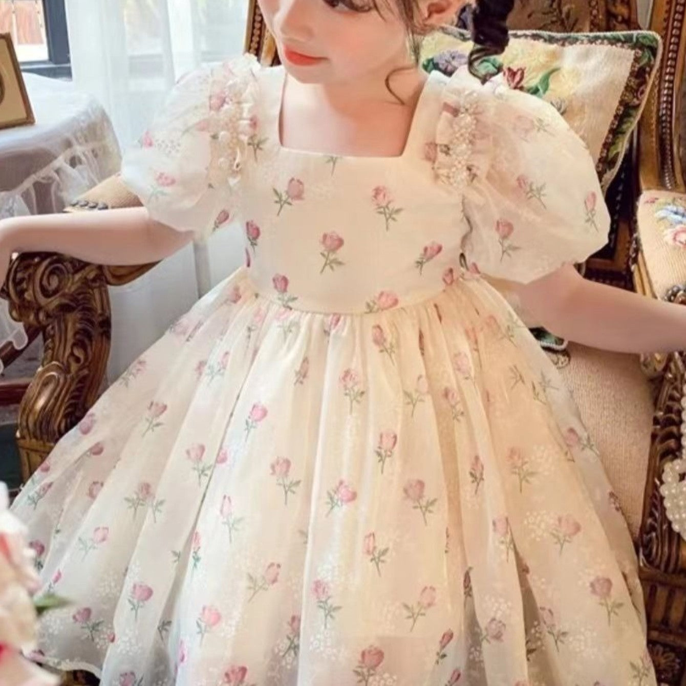 Enchanted Rose Pearl Organza Gown
