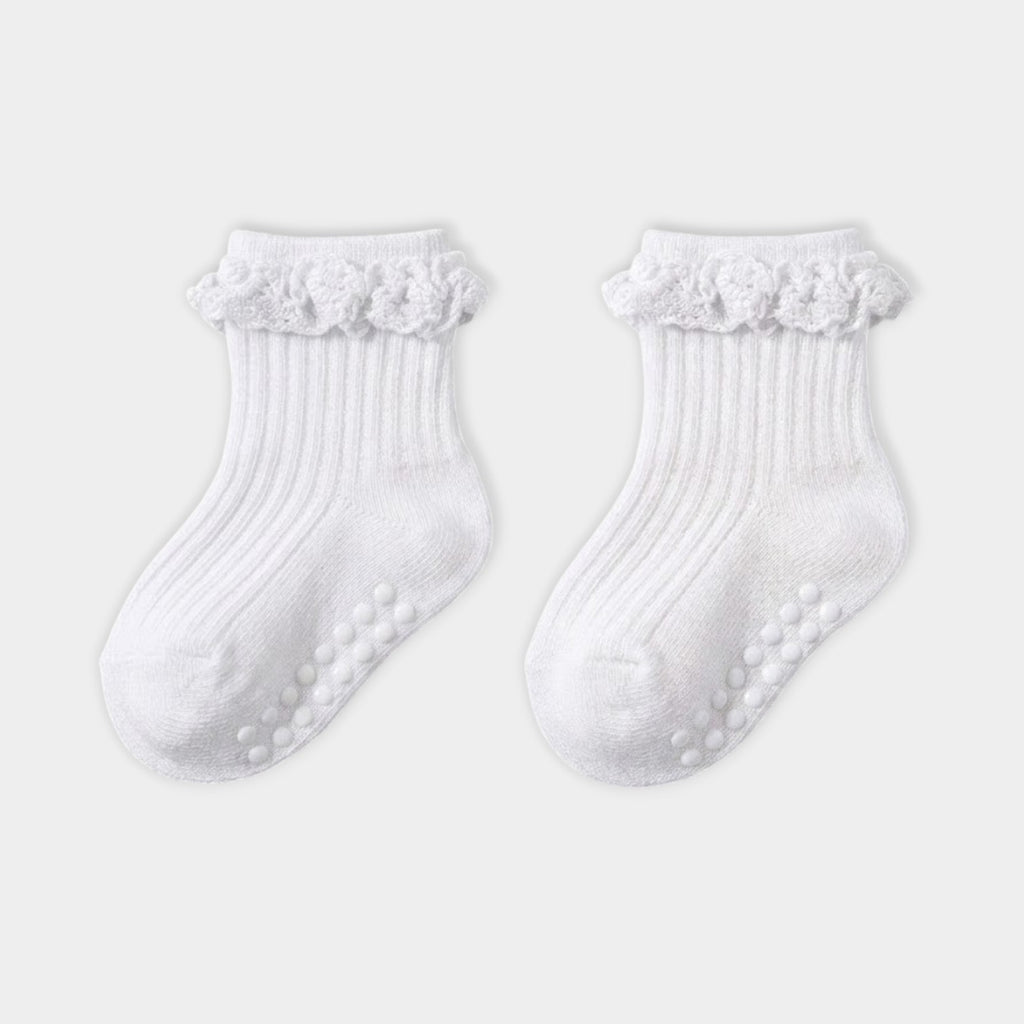 Delicate Lace Ruffle Ribbed Ankle Socks