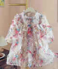 Floral Chiffon Baby Party Dress with Ruffle Sleeves | Premium Baby Girl Occasion Wear