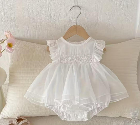 White Baby Girl Dress Romper – Premium Cotton Newborn