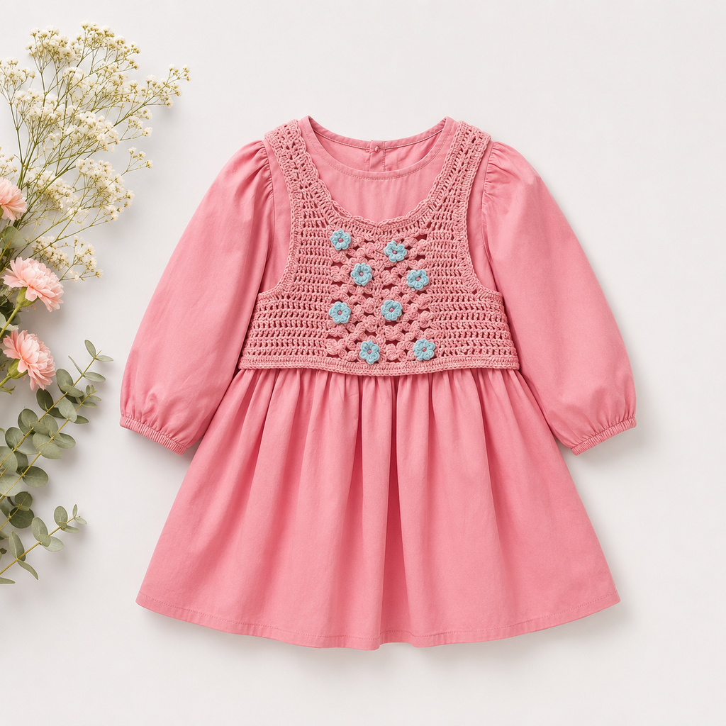 Handmade Pink Crochet Dress for Baby Girls