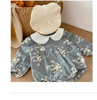 Floral Embroidered Baby Girl Romper with Peter Pan Collar